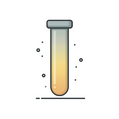 Minimal vector illustration of test tube with clear gradient from gray to yellow, surrounded by small bubbles, representing scientific or laboratory concept