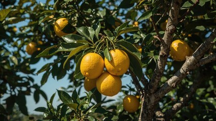 Lemon fruits developing on the plant