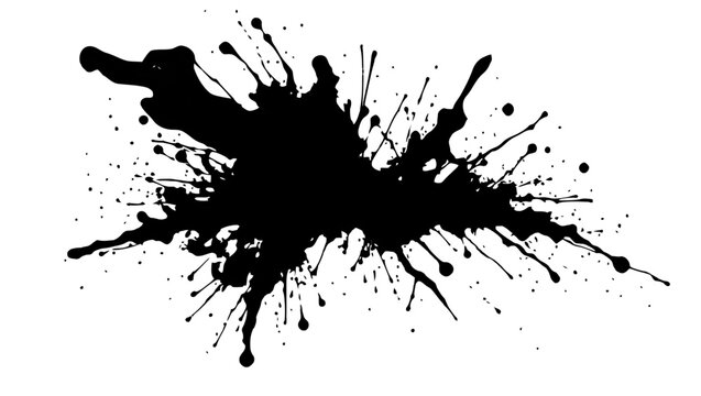 Vector art of black ink splash isolated on white background, abstract dynamic splatter element