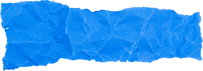 Crumpled blue textured paper strip isolated on white background for creative design or stationery projects