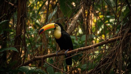 Brightbeaked Bird Resting Branch With