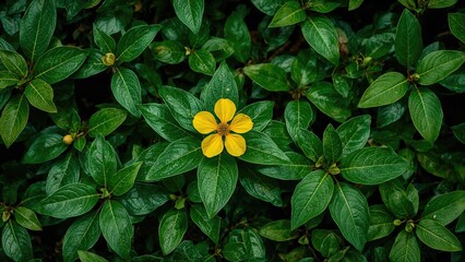 Nature-inspired artwork with leafy greens and a vibrant yellow flower