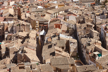 Picturesque ceramic tiled roofs in Moratalla streets. Murcia, Spain
