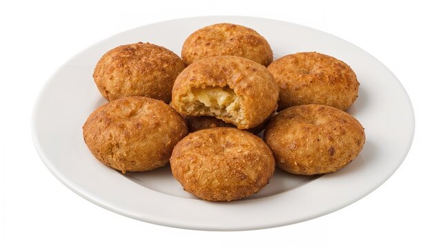 Ethnic Sweet Misro Fritters: Crispy Cassava Dough with Palm Sugar Center, Isolated and Ready to Serve