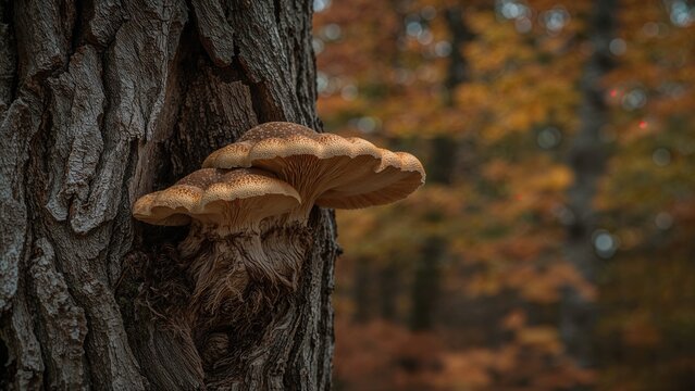 Wide yellow-brown shaded shelf mushroom with a white underside found on hardwood bark.