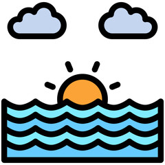 Ocean outline color icon, mini illustration for ocean, marine, sea and nautical UI, UX kit, app and web development, digital or print.