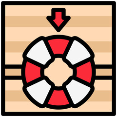 Life Buoy outline color icon, mini illustration for ocean, marine, sea and nautical UI, UX kit, app and web development, digital or print.