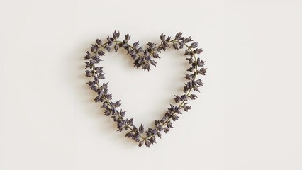 Lavender flowers dried and shaped into a heart. Ideal background for love-themed designs, wedding invitations, and seasonal decor.