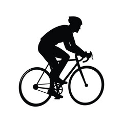 Dynamic road cyclist silhouette, athlete riding racing bicycle, cycling sport icon vector