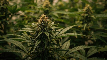 Indoor Hemp Cultivation Featuring Medicinal Indica Strains with CBD on Green Foliage