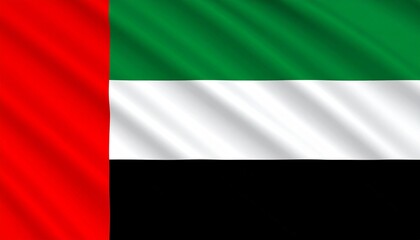 Obraz premium Flag of the United Arab Emirates featuring a vertical red stripe and three horizontal bands of green, white, and black, symbolizing unity, heritage, and progress in the Middle East