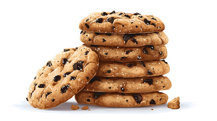 Stack of chocolate chip cookies on white background