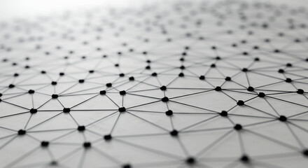 Abstract network of interconnected black dots with connecting lines forming a triangular mesh, suggesting connection, communication, or a complex system.