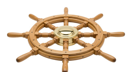 Isolated Wooden Ship Steering Wheel