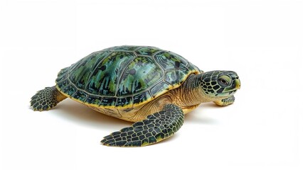 Green Turtle Displayed on a Clean White Surface