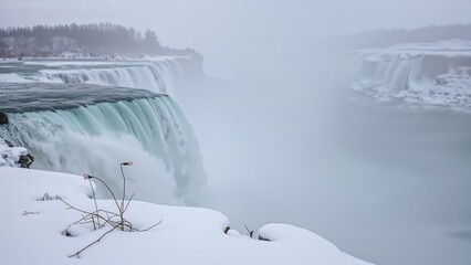 Obraz premium Winter view of frozen waterfalls