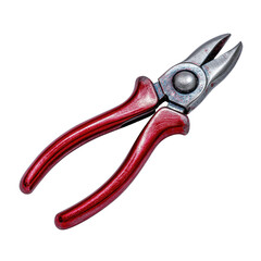 Obraz premium Red handle pliers with metal cutting jaws isolated on transparency background, showing tool detail and texture for gripping and cutting tasks in repair or construction work