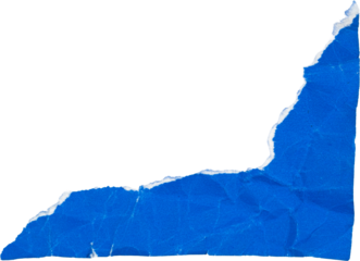 Blue torn paper corner isolated on white background for creative design and artistic projects