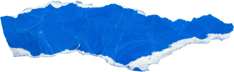 Blue torn paper texture with white edges isolated on white background for creative design or artistic projects