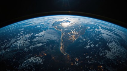 Fototapeta premium Global image featuring the continent of South America from space