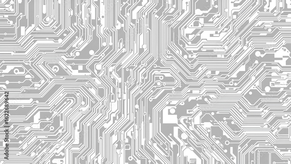 Poster tech-focused background showcasing a white textured pcb design in grayscale
