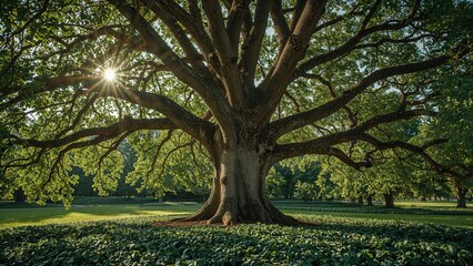 Leafy tree growing in an outdoor setting
