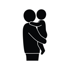 Parent holding baby silhouette vector. Father and child, family, love, care, protection, and parental bond icon.