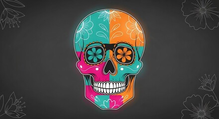 Vibrant sugar skull vector for Day of the Dead designs! Great for invitations, posters, or cultural event promotions. Celebrate Día de los Muertos in style.