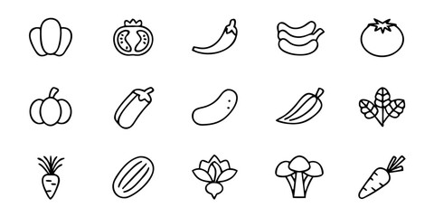 Line art illustration of various vegetables on white background  