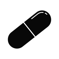 Medical pill capsule silhouette vector. Medication, tablet, drug, pharmaceutical, painkiller, and healthcare treatment icon.