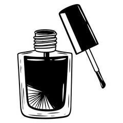 Nail polish bottle with brush and cap on white background  