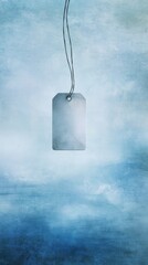 Vintage paper tag floating in blue space with abstract texture, minimalist design concept.