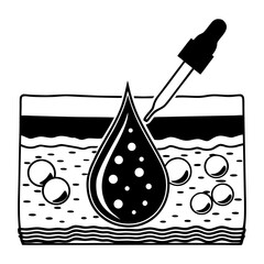 Dropper applying liquid on textured surface with bubbles  