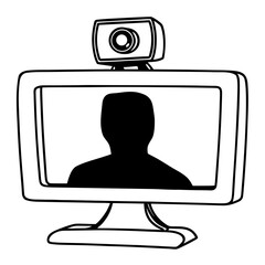 Video conference. Computer monitor with webcam and silhouette of a person  