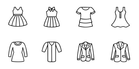 Collection of hand-drawn clothing line art fashion designs  