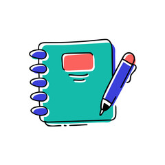Workbook. Colorful notebook with blue pen ready for writing notes  