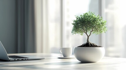 Mini bonsai tree in modern white pot