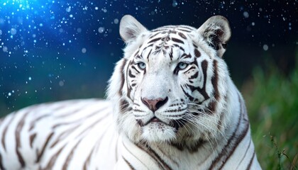 Majestic White Tiger with Blue Eyes Stunning Wildlife Portrait.