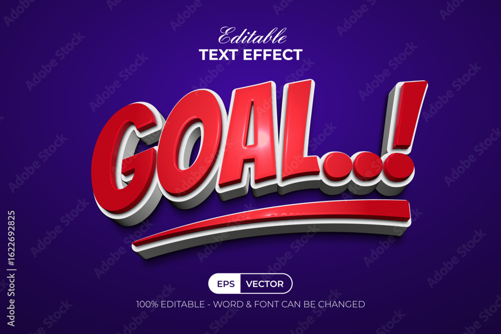 Poster goal text effect red 3d curved style. editable text effect.