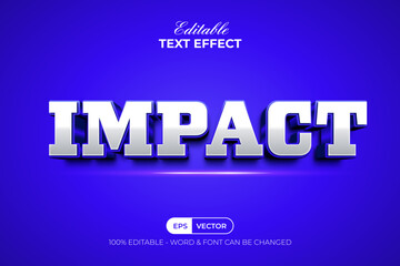 Impact Text Effect Silver Blue 3D Style. Editable Text Effect.