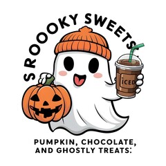 halloween cute ghost with ice coffee
