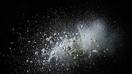 Obraz premium The dramatic slow release of white dust on a dark canvas