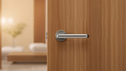 Obraz premium Stylish handle mounted on a wooden interior door