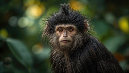 Fototapeta premium Dark-furred Marmoset with Prominent Tufts