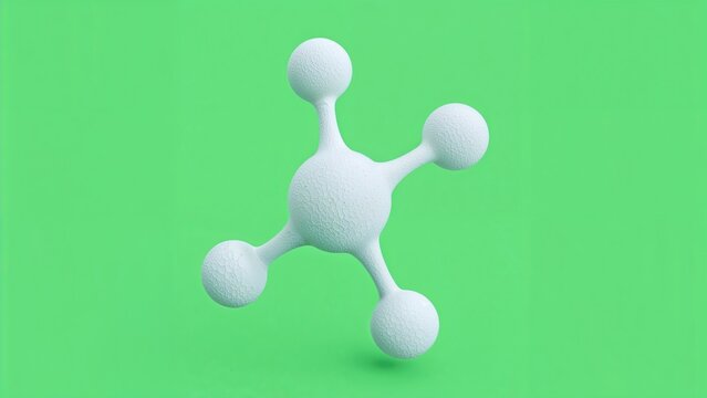 3D depiction of a solitary white molecular symbol with shadows, viewed from the front on a green background