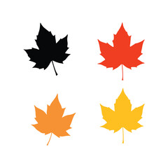 Colorful autumn maple leaf vector set. Fall season nature, Canadian symbol, and harvest decoration elements.