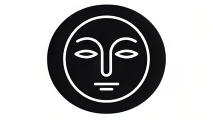Black circular icon with minimal white outline face, representing focus or emotional neutrality