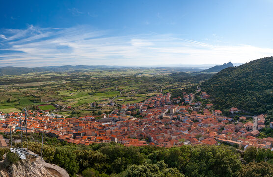 full panoramic aerial view of Berchidda sardinia home of finest vermentino di gallura wine