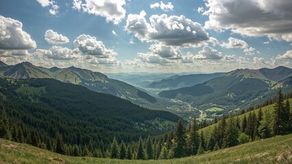 Fototapeta premium Expansive green hills under a clear sky