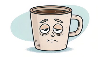 Tired emoji face integrated into a mug design, great for caffeine-focused branding or merchandise